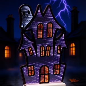 Haunted House w/Ghost Ekkolight 16"H Acrylic UL Plug