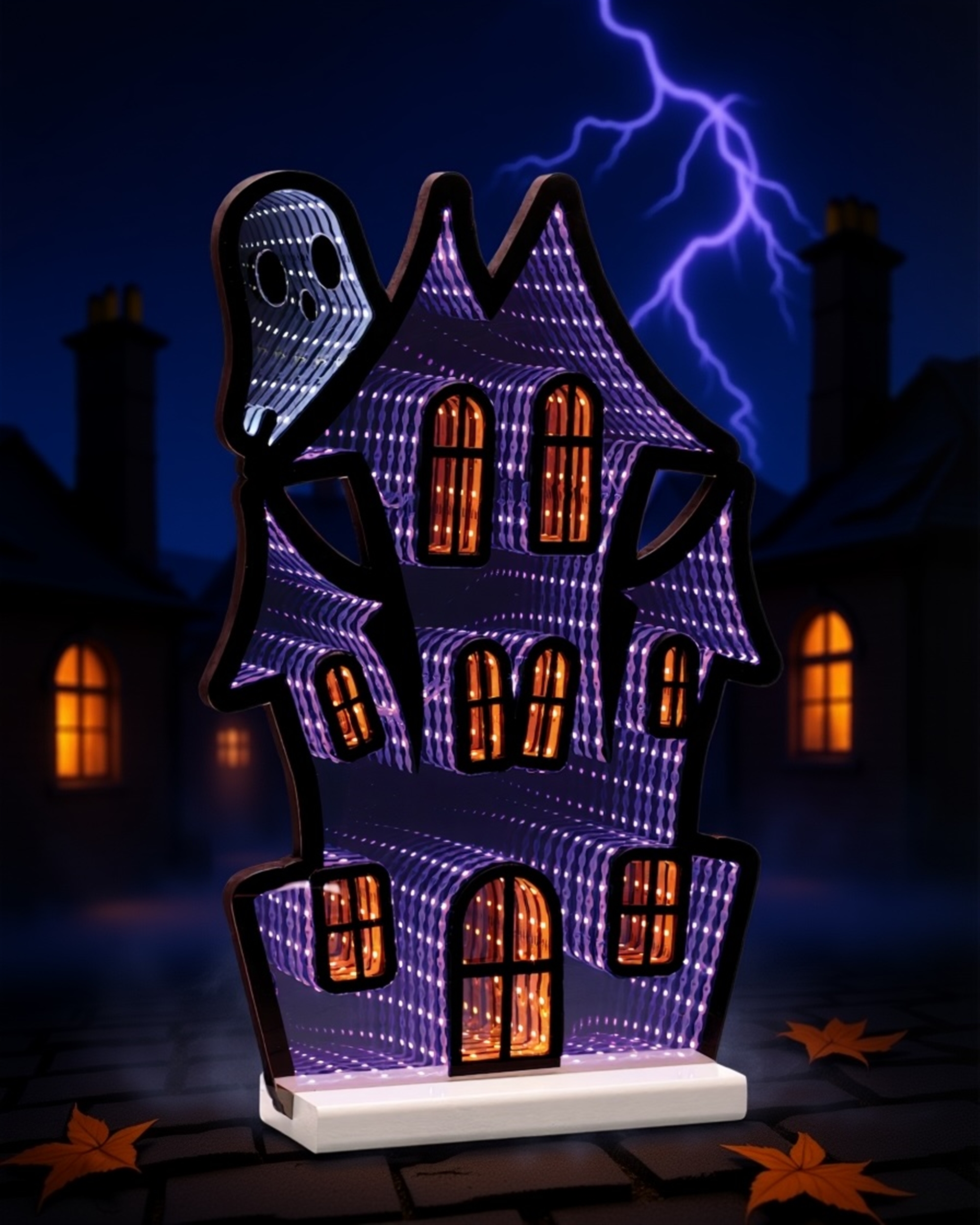 Haunted House w/Ghost Ekkolight 16"H Acrylic UL Plug