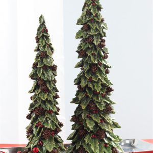 Holly Trees w/Pinecone Detail (Set of 2) 19.5"H, 15"H Polystone