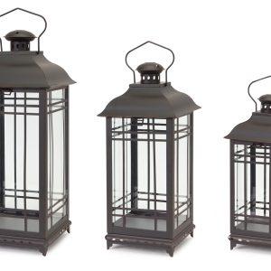 Lantern (Set of 3) 14"H, 17"H, 20"H Metal/Glass