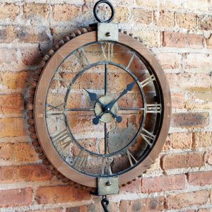 Open Wall Clock w/Hook 21.75"Lx30"H Wood/Metal