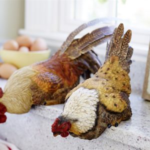 Hen/Rooster Shelf Sitter (Set of 2) 11"L, 16"L Polyresin/Metal