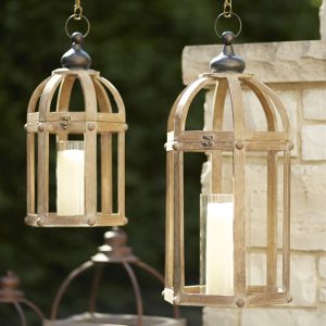 Lanterns (Set of 2) 21"H, 28"H Wood/Metal/Glass