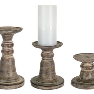 Candle Holder (Set of 3) 5"H, 7"H, 9.25"H Stone Powder/Resin