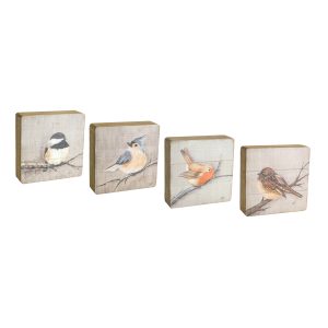 Bird Plaque (Set of 4) 8"H Wood
