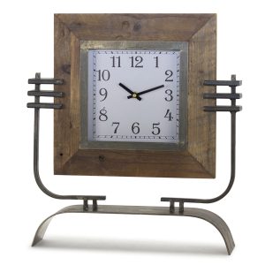 Clock On Stand 15" x 17.5"H Iron/Wood