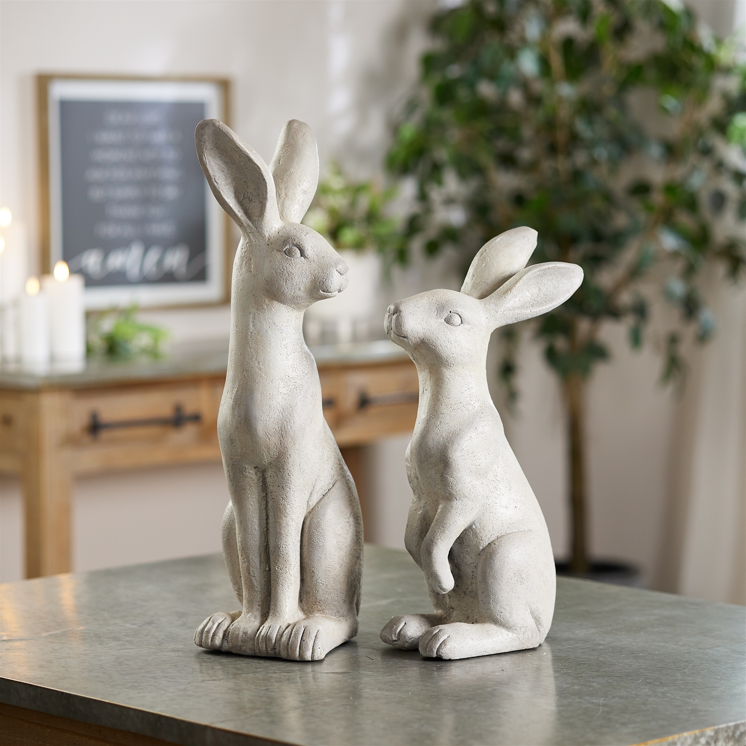 Rabbit (Set of 2) 19.5"H, 24"H Stone Powder - Image 2