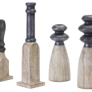 Candle Holder (Set of 4) 8.75"H, 9.25"H, 11.5"H, 13.25"H Resin/Stone Powder