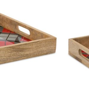 Plaid Tray (Set of 2) 16"L x 10.75"W, 20"L x 16"W Wood