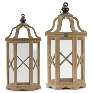 Lantern (Set of 2) 23.5"H, 31"H Wood/Iron