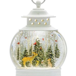 Snow Globe Lantern w/Deer 11.5"H Plastic 6 Hr Timer 3 AA Batteries, Not Included or USB Cord Included