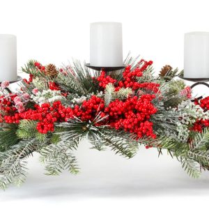 Pine and Berry Centerpiece 31"L x 12"H Plastic/Foam (Fits 3" Candles)