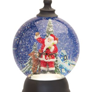 Santa in Sleigh Snow Globe 9.25"H Acrylic 6 Hr Timer 3 AA Batteries, Not Included