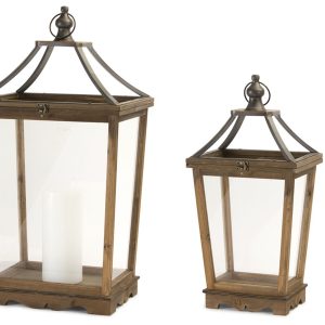 Lantern (Set of 2) 24"H, 30.5"H Wood/Glass