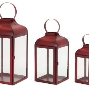 Lantern (Set of 3) 10"H, 12.75"H, 16"H Iron/Glass