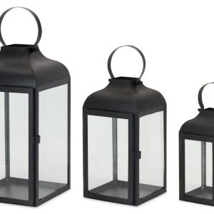 Lantern (Set of 3) 10"H, 12.75"H, 16"H Iron/Glass