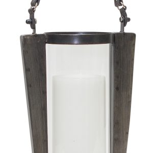 Candle Holder 8.5"W x 13.75"H (18"H includes handle) Iron/Glass