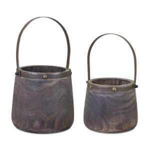 Pail (Set of 2) 7.5"D x 11.75"H, 9"D x 14"H Wood/Steel