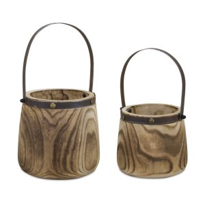 Pail (Set of 2) 7.5"D x 11.75"H, 9"D x 14"H Wood/Steel