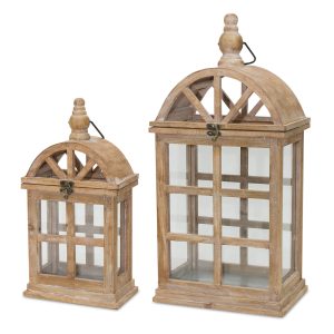 Lantern (Set of 2) 7.5"L x 14.75"H, 10.25"L x 21.5"H Wood/Glass