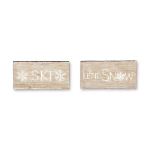 Let It Snow and Ski Plaque (Set of 2) 15.75"L x 7.75"H MDF