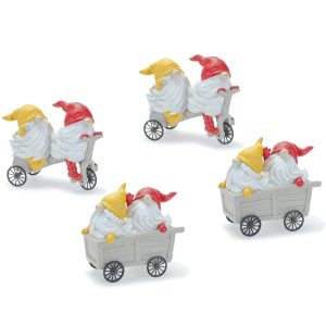 Gnome w/Scooter and Wheelbarrow (Set of 4) 5"H Resin