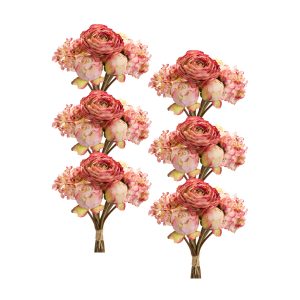 Peony and Hydrangea Bouquet (Set of 6) 16.75"H Polyester