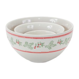 Christmas Bowl (Set of 3) 3.5"D x 2"H, 5"D x 2.75"H, 6.75"D x 3.75"H Stoneware (Dishwasher and Microwave Safe)