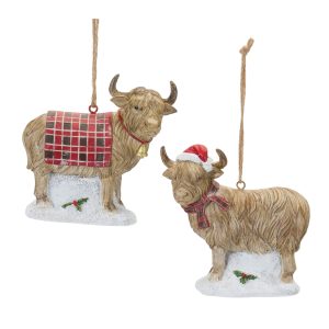 Highland Cow Ornament (Set of 6) 4.25"H Resin