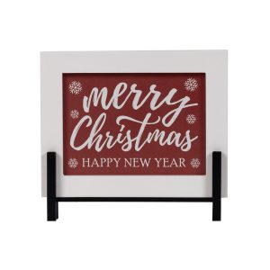 Merry Christmas/Happy New Year Sign 8.5"L x 7.75"H MDF/Wood