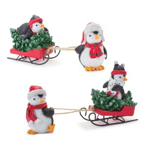 Penguin w/Sled (Set of 2) 8.75"L x 4"H, 8.75"L x 4.75"H Resin