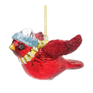Cardinal Ornament (Set of 6) 4"L x 2.5"H Glass