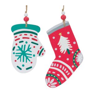 Mitten and Stocking Ornament (Set of 12) 7"H, 8"H MDF