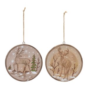 Deer Disc Ornament (Set of 12) 4"H Wood