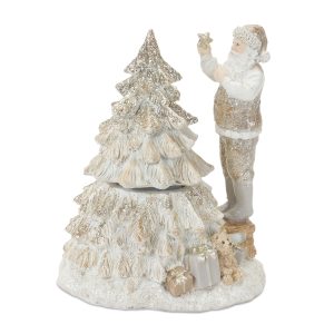 Santa w/Tree (Set of 2) 7"H Resin 3 AAA Batteries, Not Included