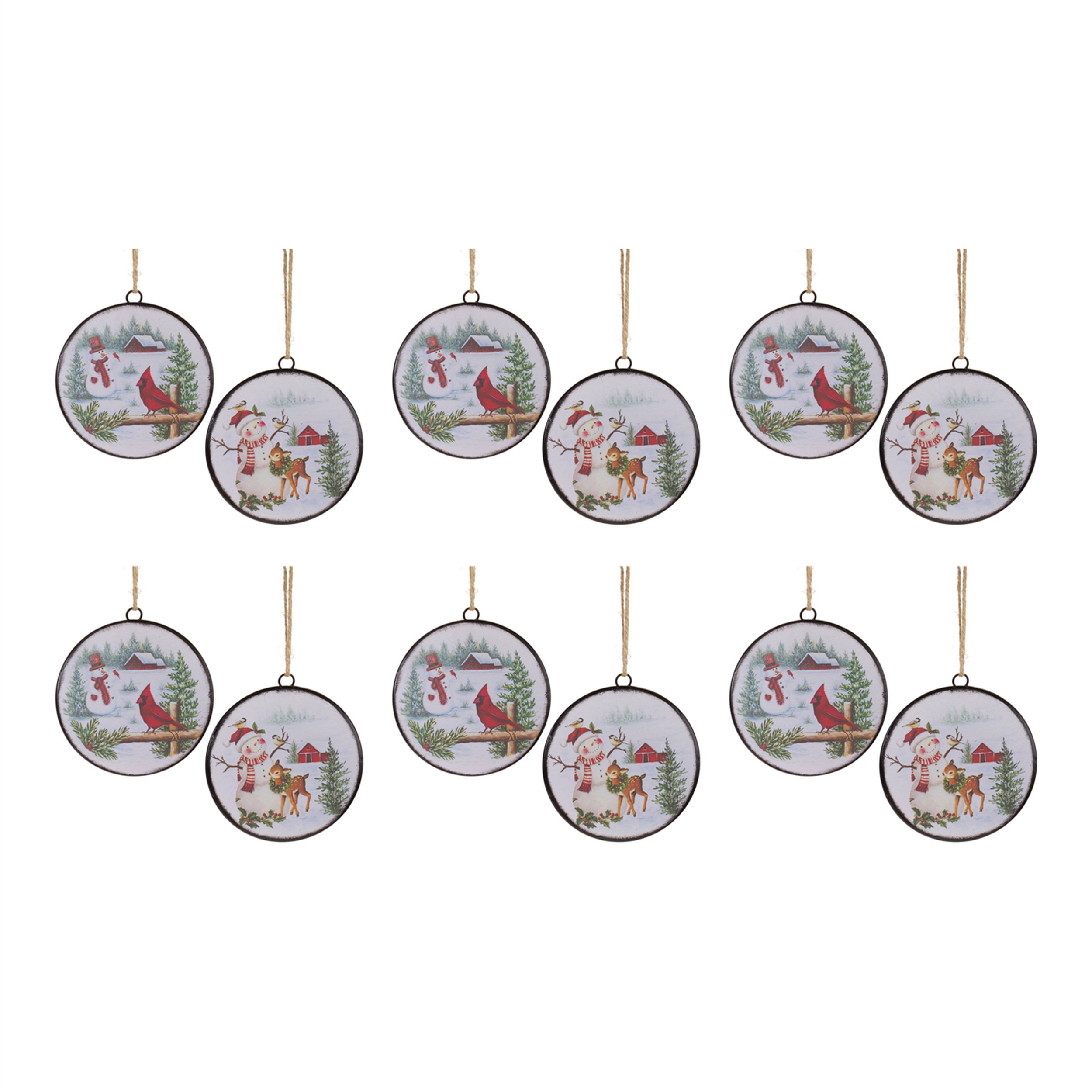 Snowman Disc Ornament (Set of 12) 6.5"H Metal - Image 5