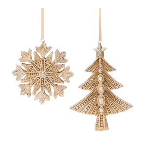 Tree and Snowflake Ornament (Set of 12) 3.25"H, 5"H Resin