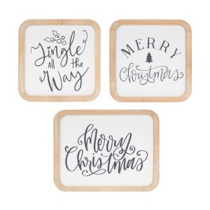 Christmas Plaque (Set of 12) 5"SQ, 5"SQ, 6.5"L x 5"H MDF/Wood