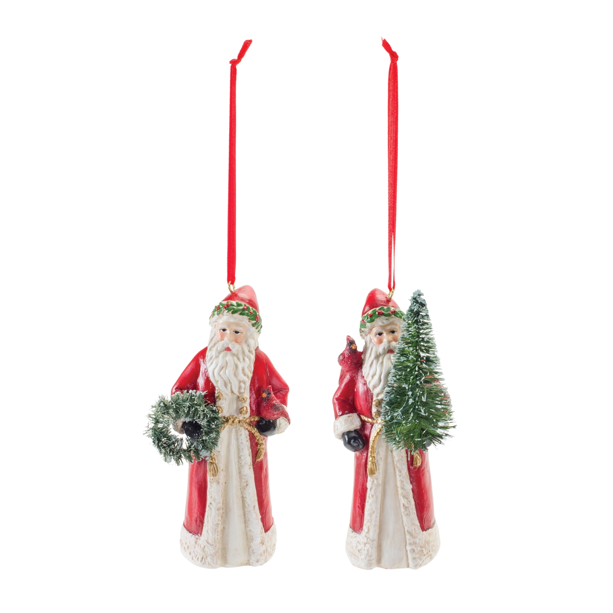 Santa w/Cardinal Ornament (Set of 6) 4.5"H Resin - Image 2