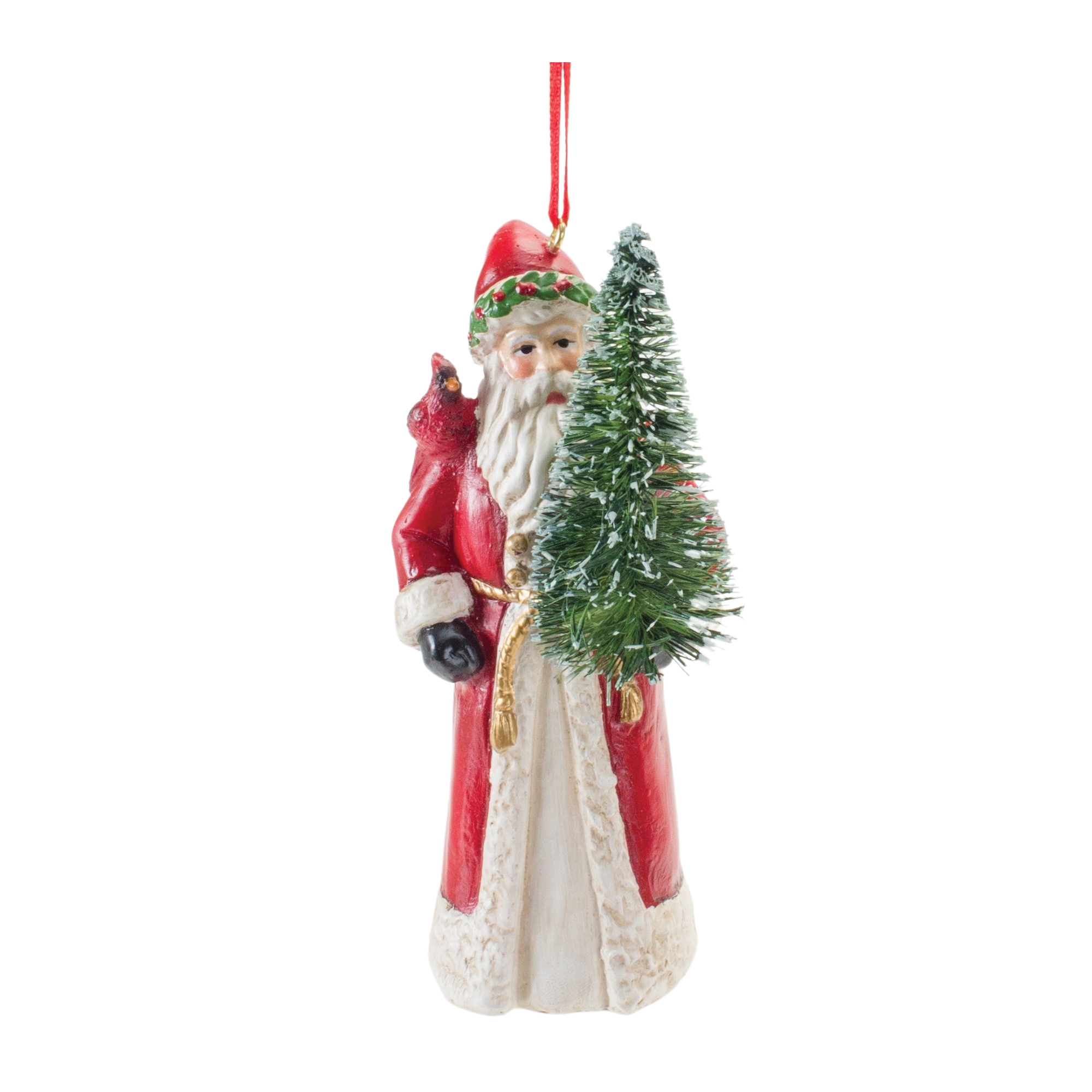 Santa w/Cardinal Ornament (Set of 6) 4.5"H Resin - Image 4