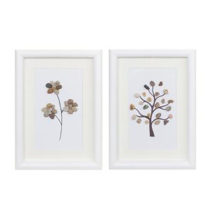 Tree and Floral Wall Art (Set of 2) 10.25"L x 14.25"H MDF/Glass