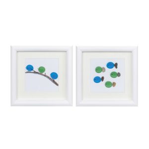 Bird and Fish Wall Art (Set of 2) 10"SQ MDF/Glass