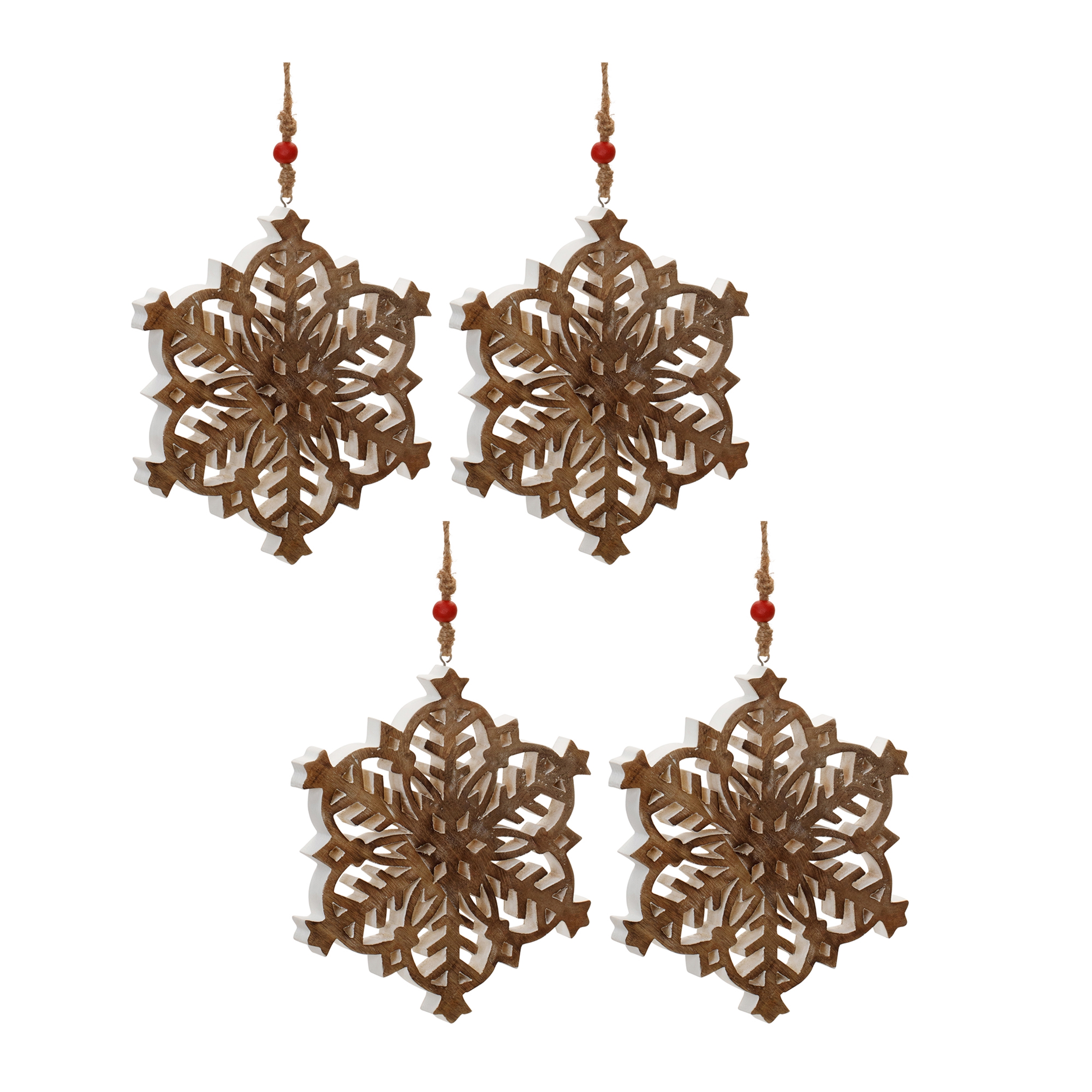 Snowflake Ornament (Set of 4) 10"H Wood - Image 3