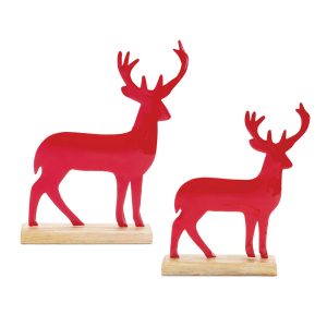 Deer on Base (Set of 2) 9.5"H, 11"H Wood/Iron