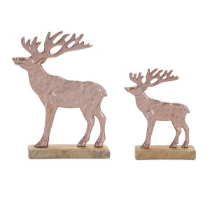 Deer on Base (Set of 2) 7"H, 9.5"H Wood/Aluminum