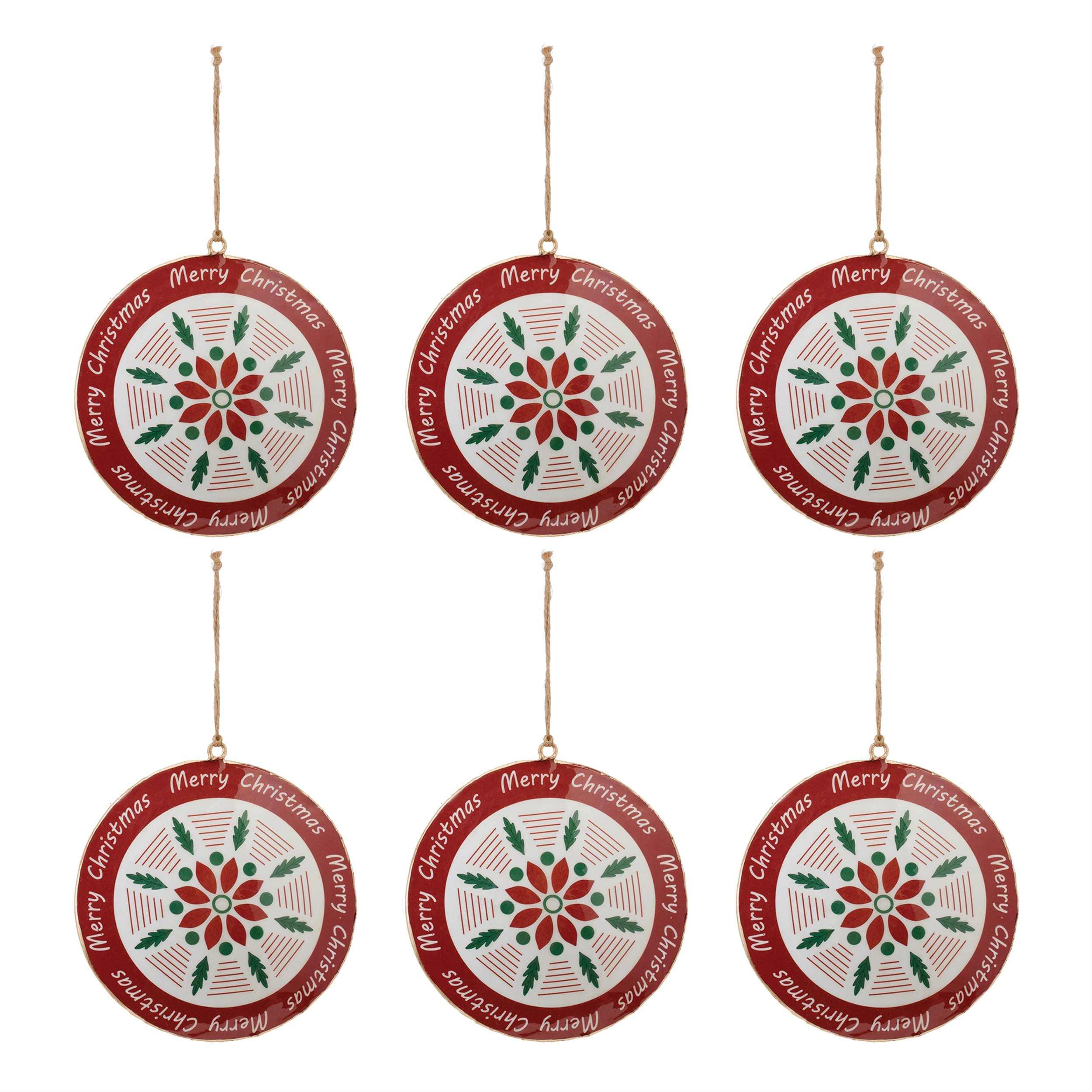 Merry Christmas Disc Ornament (Set of 6) 6"H Iron - Image 2