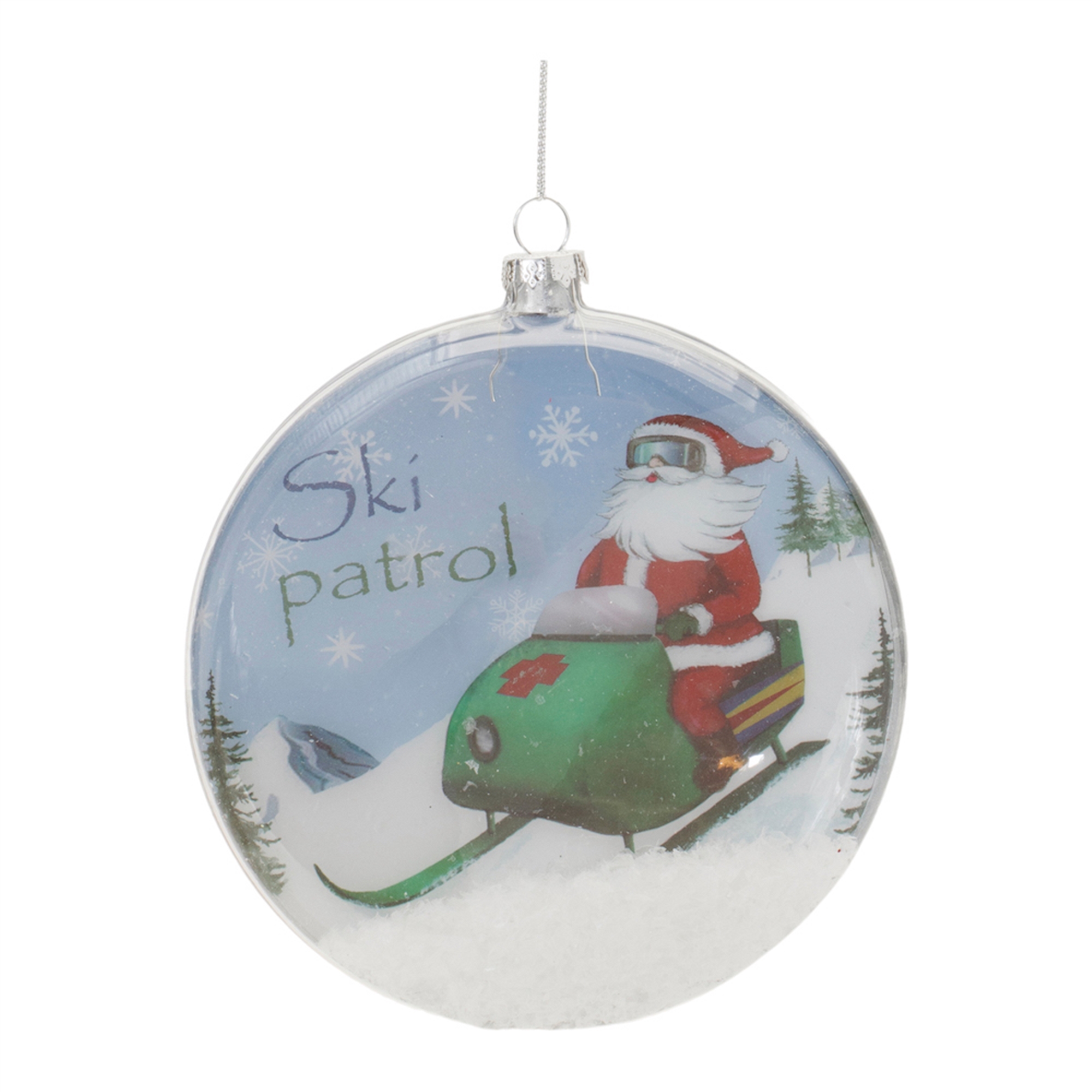 Santa Ski Patrol Disc Ornament (Set of 6) 5"H Glass