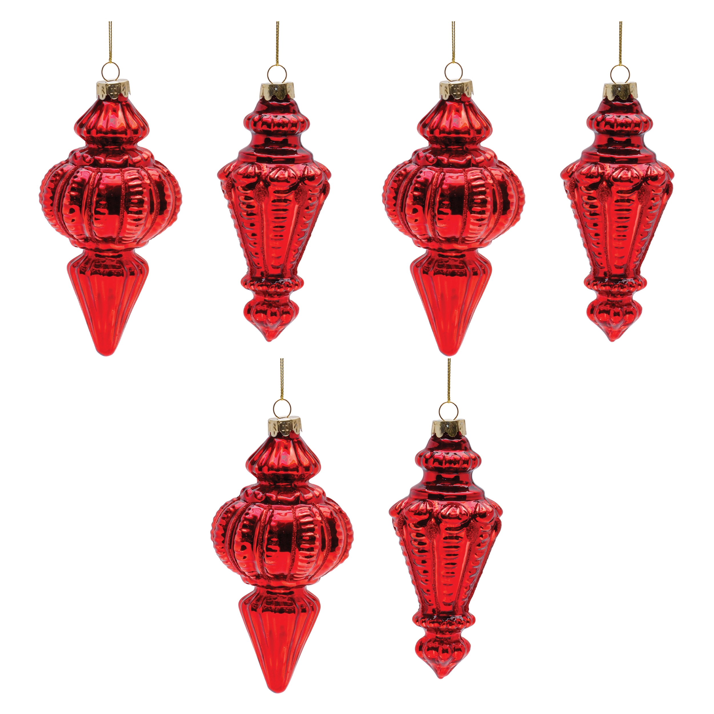 Ornament (Set of 6) 6"H, 6.5"H Glass - Image 3