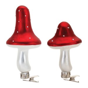 Mushroom Clip Ornament (Set of 12) 4.25"H, 5.25"H Glass