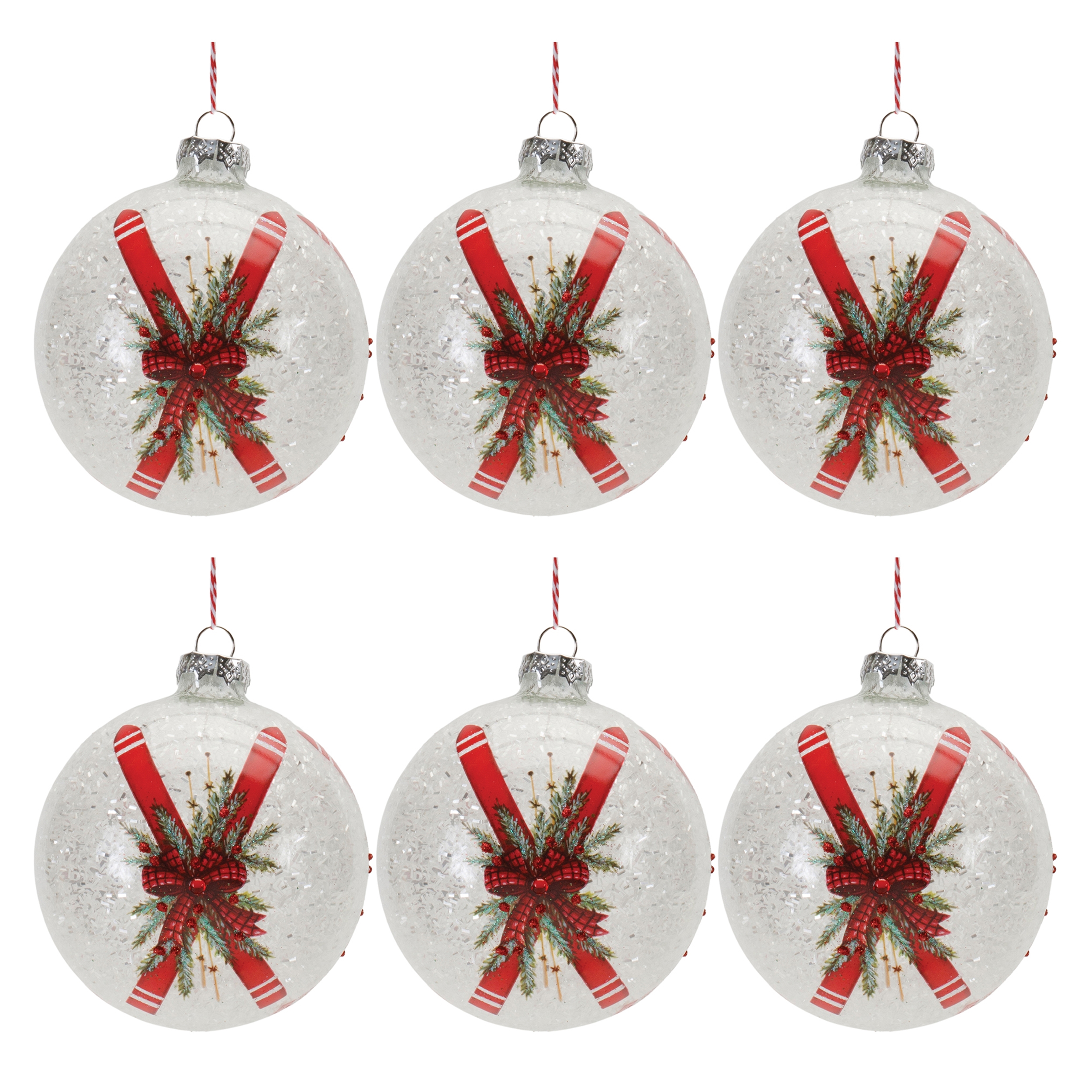 Ball Ornament w/Skis (Set of 6) 5"H Glass - Image 3